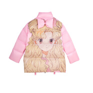 LALABOBO加厚保暖羽絨服女可愛(ài)歐若拉印花蝴蝶結(jié)寬松百搭休閑外套 時(shí)尚潮 粉色（歐若拉） S