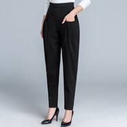 布琳達哈倫褲女寬松休閑褲顯瘦加長(cháng)褲春夏款高腰百搭蘿卜褲子九分小腳褲 黑色【九分褲-夏季薄款】 L