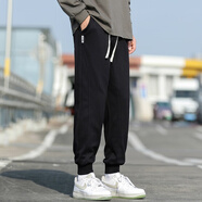 昭迅矮個(gè)子男褲160八分褲男春秋季新款運動(dòng)休閑寬松小個(gè)子男生束腳褲 K23093C黑八分褲 春秋款 M碼  85-120斤