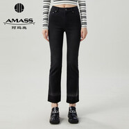 阿瑪施（AMASS）女裝新款高腰九分微喇叭彈力休閑牛仔褲女5100471 黑 S (2碼)
