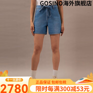 Calvin KleinCK Jeans24早秋新款女士棉亞麻復古系帶高腰闊腿牛仔短褲 1A4-牛仔淺藍 25