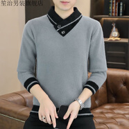 笙治型男交叉領(lǐng)仿仿貂絨白色毛衣男士V領(lǐng)加厚針織衫休閑內(nèi)搭打底衫潮 灰色 L【115-135斤】