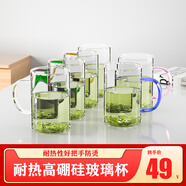 慕馨（moosen）耐熱玻璃杯水杯茶杯加厚杯子套裝家用六色杯帶把喝水杯牛奶果汁杯 經(jīng)典簡(jiǎn)約杯300ML【6色杯】