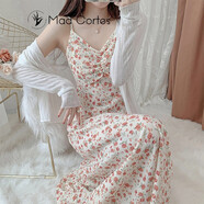 Mad Cortes 原創(chuàng  )設計感春夏針織開(kāi)衫碎花吊帶裙連衣裙女減齡氣質(zhì)套裝長(cháng)裙子 杏粉裙+白色開(kāi)衫 XL