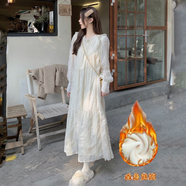 諾兮紗溫柔風(fēng)連衣裙女秋冬集2025新款氣質(zhì)寬松收腰顯瘦森系百搭打底裙子 杏色加絨 加絨保暖 L 建議107-118斤左右