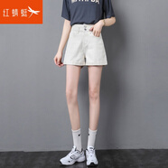 紅蜻蜓 2025年高腰牛仔短褲女夏季新款顯瘦小個(gè)子a字女士闊腿熱褲女裝 米杏色 30