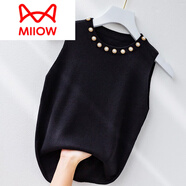 貓人（MiiOW）品牌 打底無袖白色吊帶背心女西裝內(nèi)搭釘珠背心針織衫上衣新款202 【鉚釘-黑色】 均碼