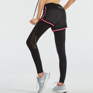 力為（Leevy）跑步緊身褲女速干 運動(dòng)褲女假兩件 秋冬透氣健身緊身褲 訓練 黑色/熒光粉 L