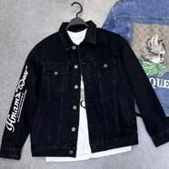 項后【項后】春秋白色牛仔外套男潮牌街頭春秋寬松工裝夾克潮流上衣服 黑色B731 S