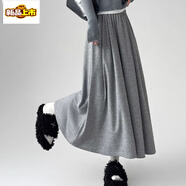 初徑春秋冬新款山本裙糯米裙溜溜裙子女A字中長(cháng)款傘裙寬松顯瘦半身裙 淺灰 有口袋 3XL 140-149斤