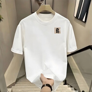 賓色重磅短袖t恤男夏季美式簡(jiǎn)約字母印花半袖潮流寬松百搭圓領(lǐng)體恤衫 白色 L適合110-130斤