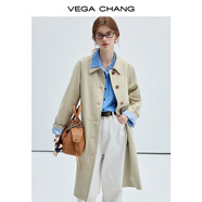VEGA CHANG風(fēng)衣女款2025新款春秋英倫風(fēng)中長(cháng)款寬松外套 卡其色 S