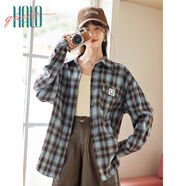 Halo Queen厚袖襯衫女秋冬格紋寬松潮流磨毛舒適oversize外套H144C6002
