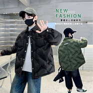 卡瓦拉童裝男童羽絨服外套夾克90白鴨絨短款時(shí)尚防風(fēng)純色小男孩加厚保暖 黑色 120碼
