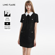 LIME FLARE萊茵福萊爾2024夏季新款連衣裙黑色閃片小香風polo領(lǐng)別致氣質(zhì)高級 黑色 S