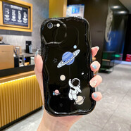 佩諾 蘋果6手機(jī)殼iPhone6S保護(hù)套plus鏡頭全包防摔奶油波浪紋硅膠軟卡通可愛男女新款創(chuàng)意潮牌掛繩外殼 【啟.奶油殼】黑色宇航員 蘋果6plus/6splus 5.5英寸