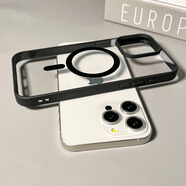 權(quán)速適用蘋果手機iPhone15新款手機殼磁吸無線充電iPhone14透明大孔簡約高級感硅膠軟殼全包防摔保護套 黑色【磁吸硬殼/軟邊框】 iPhone14Promax