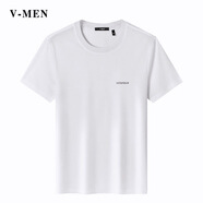 V-MEN【純棉/舒適】VMEN短袖T恤夏季簡(jiǎn)約打底體恤休閑百搭純色上衣T08 白色 S