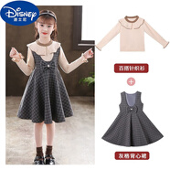 迪士尼（Disney）女童秋冬連衣裙套裝中大童小女孩毛呢背心裙毛衣公主裙2023新款群 灰色背心裙+毛衣套裝 110碼適合身高100厘米左右