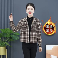 憶靈加絨格子襯衫短外套女2025秋冬新款寬松顯瘦洋氣質(zhì)小個(gè)子加厚上衣 白咖加絨款 2XL【100-110斤】