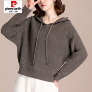 皮爾卡丹（pierre cardin）寬松慵懶風(fēng)毛衣女秋冬外穿蝙蝠袖上衣加厚短款連帽衛(wèi)衣針織打底衫 花駝 S (建議95斤以?xún)?nèi)穿)