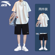 安踏（ANTA）運(yùn)動(dòng)服套裝男青少年夏季套裝冰絲速干T恤短褲男士跑步服籃球服 純凈白/基礎(chǔ)黑 XL