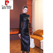 皮爾卡丹（pierre cardin）御姐輕熟風(fēng)拼接皮裙連衣裙女2025秋冬新款氣質(zhì)感收腰包臀顯瘦短裙 黑色長(cháng)款連衣裙 L (105-115斤內)