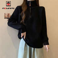 AEMAPE半拉鏈高領(lǐng)毛衣女2025春秋冬內(nèi)搭打底針織衫女慵懶風(fēng)上衣 MX-7249_黑色 2XL