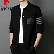 皮爾卡丹（pierre cardin）2023秋季新款翻領(lǐng)針織夾.克男士時(shí)尚個(gè)性皮口袋上衣休閑男裝外套 黑色 M 170 【適合120-135斤】