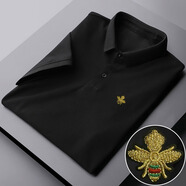 冠軍吉祥夏季男士短袖t恤翻領(lǐng)保羅polo.衫冰絲刺繡商務(wù)休閑上衣服潮牌體恤 黑色【金蜜蜂】 M 90-110斤