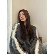 風采兔 毛衣女2024秋冬新款閨蜜辣妹高級感V領(lǐng)慵懶風毛絨拼接復古針織衫 灰色 均碼