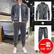VACK秋季金絲絨衛(wèi)衣男套裝男士衣服冬季運動套裝潮流加絨套裝外套秋冬 灰色 M (90-110斤)
