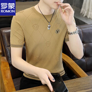 羅蒙（ROMON）輕奢歐貨冰絲短袖t恤男夏季高端伊力特針織體恤衫潮牌上衣薄T 卡其色 XL
