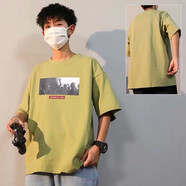 詩翁（shiweng）港風t恤男寬松超火ins上衣潮流潮牌短袖男裝2021新款夏學生衣服男T恤 Y35綠 XL