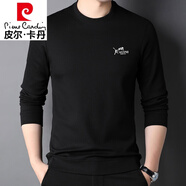 皮爾卡丹（pierre cardin）高檔春秋季男士長(cháng)袖t恤品牌潮流刺繡高端體恤圓領(lǐng)運動(dòng)衛衣打底衫 黑色 190/XXXXL