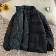 木皓 兩面穿棉服男秋冬季棉衣加厚寬松休閑保暖棉襖羽晉江絨服外套男 黑色 L
