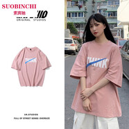 索賓馳（SUOBINCHI）短袖t恤女夏季寬松潮牌印花短袖t恤 粉色 M