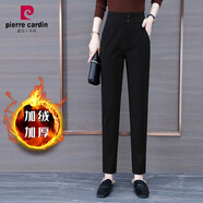 皮爾卡丹（pierre cardin）加絨毛呢長褲女秋冬2023新款小個子休閑哈倫直筒褲加厚高腰煙管褲 黑色款 加絨 30/2XL碼/建議120-130斤