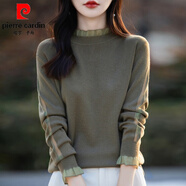 皮爾卡丹（pierre cardin）蕾絲打底衫女小衫洋氣針織上衣寬松內(nèi)搭大碼毛衣2025早秋新款加厚 森林綠 L 170