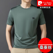 皮爾卡丹（pierre cardin）短袖t恤男桑蠶絲圓領夏季新款高檔真絲半袖體恤衫男裝冰.絲上衣 綠色 2XL 180=