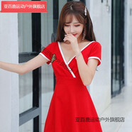 亞百鹿低胸露背連衣裙2021新款夏性感夜店女裝時(shí)尚秋冬顯瘦夜場(chǎng)工作服潮 紅色肩章 89950 S