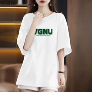 悅法婭純棉短袖t恤女2025夏季新款韓版寬松中長(cháng)款遮臀時(shí)尚百搭衣服女裝 白色 XL 【120-140斤】