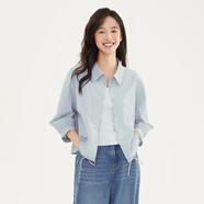 片斷（dribs＆drabs）片斷襯衫女夏季新款白色小衫七分袖百搭學(xué)院法式獨特小上衣 淺藍(lán) XL 170/92A