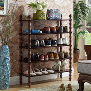 沐宇松靈 美式純實(shí)木多層鞋架室內歐式簡(jiǎn)易鞋柜置物架收納家用放鞋架子 深胡桃色五層 100厘米長(cháng)