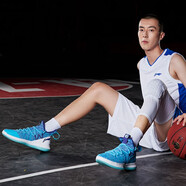 李寧（LI-NING）AIT VI男子一體織減震耐磨防滑高幫籃球比賽鞋ABAP005 海豚藍(lán)/自由紫/標(biāo)準(zhǔn)白-2 39