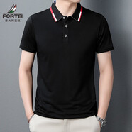 富鋌（FORTEI）男裝短袖t恤男士短袖翻領(lǐng)t恤2023春夏中青年商務(wù)休閑純色polo男裝 官方旗艦黑色 L 170