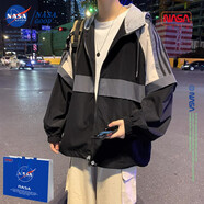 NASAGOOD官方男裝潮牌聯(lián)名假兩件外套男春秋夾克男寬松休閑工裝上衣服男士 NASA21黑色【常規款】 XL （建議125-145斤）