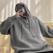 連帽大碼毛衣男秋冬季日系復古慵懶外套oversize戴帽子針織衫衛(wèi)衣 灰色 XL