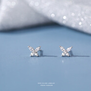 末言雨（MOYANYU）s99足銀森系蝴蝶鋯石耳釘輕奢韓版氣質(zhì)淑女學(xué)生鑲鉆養耳洞耳飾女 足銀蝴蝶耳釘