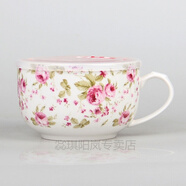 陶瓷微波爐帶蓋密封泡面碗學(xué)生帶把手早餐麥片湯杯飯盒上班 5英寸款 粉色月季
